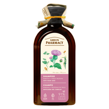 Burdock & Wheat Proteins Anti-Hair Loss Shampoo - Strengthens Hair, Reduces Breakage & Supports Growth - Gentle Daily Formula, 350ml / 11.83 fl. oz. Vegan 91% Natural Ingredients